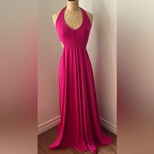 Rachel Pally Cerise Pink Modal Maxi Dress Cutout Back Ruched Waist M/L